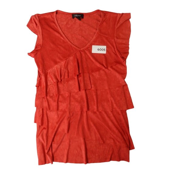 izBYER Top Women's Cap Sleeve V-Neck Blouse Asymmetrical Ruffle Red Small - Picture 9 of 9